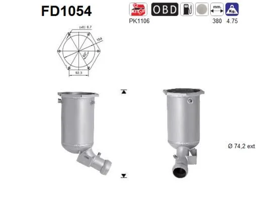 Soot/Particulate Filter, exhaust system AS FD1054