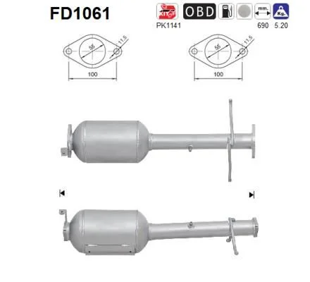 Filtro de partículas de fuligem, sistema de escape AS FD1061