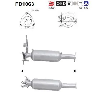 Filtro de partículas de fuligem, sistema de escape AS FD1063