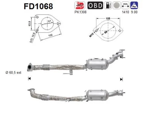 Soot/Particulate Filter, exhaust system AS FD1068