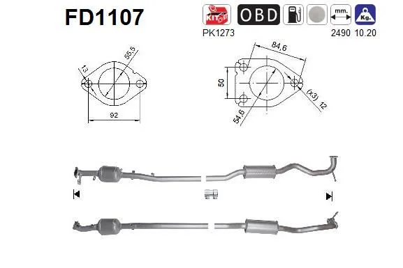 Soot/Particulate Filter, exhaust system AS FD1107