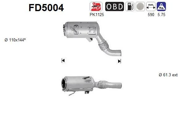 Filtro de partículas de fuligem, sistema de escape AS FD5004