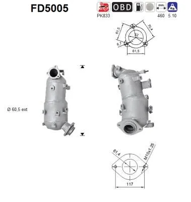 Filtro de partículas de fuligem, sistema de escape AS FD5005