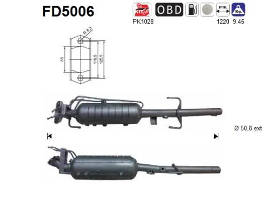 Filtro de partículas de fuligem, sistema de escape AS FD5006