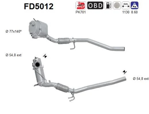 Filtro de partículas de fuligem, sistema de escape AS FD5012