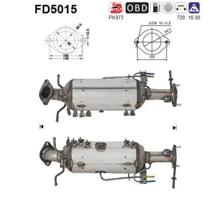 Filtro de partículas de fuligem, sistema de escape AS FD5015