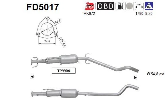 Filtro de partículas de fuligem, sistema de escape AS FD5017