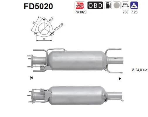 Filtro de partículas de fuligem, sistema de escape AS FD5020