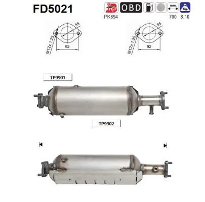 Filtro de partículas de fuligem, sistema de escape AS FD5021