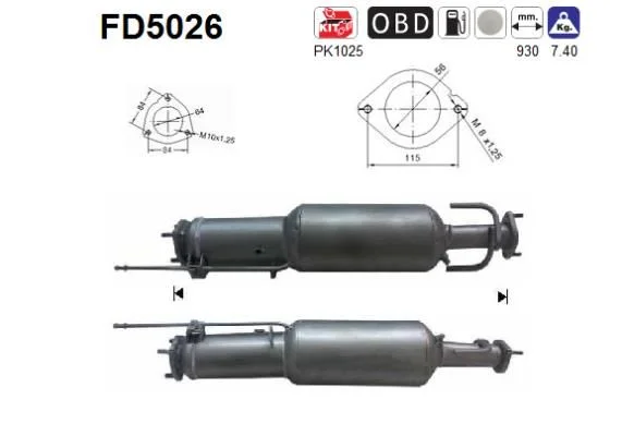 Filtro de partículas de fuligem, sistema de escape AS FD5026