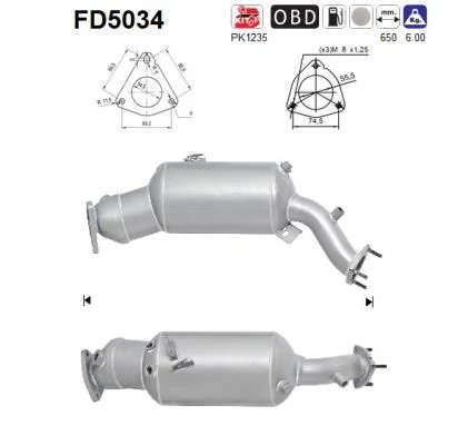 Filtro de partículas de fuligem, sistema de escape AS FD5034