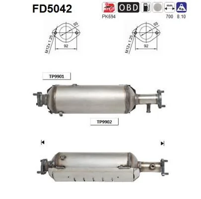 Filtro de partículas de fuligem, sistema de escape AS FD5042