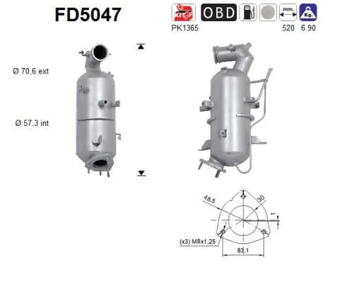 Filtro de partículas de fuligem, sistema de escape AS FD5047