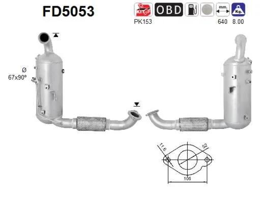 Filtro de partículas de fuligem, sistema de escape AS FD5053