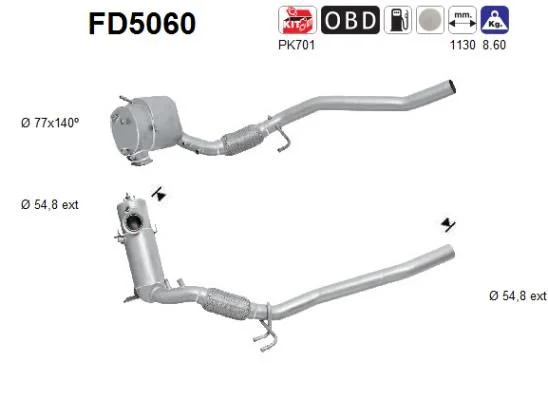 Filtro de partículas de fuligem, sistema de escape AS FD5060