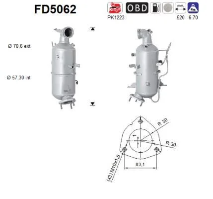 Filtro de partículas de fuligem, sistema de escape AS FD5062