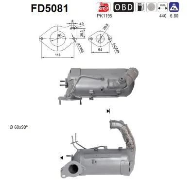 Filtro de partículas de fuligem, sistema de escape AS FD5081
