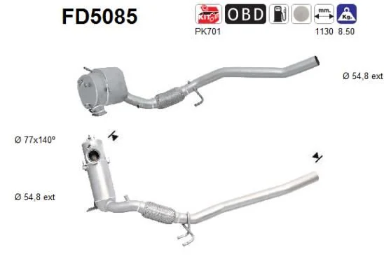 Filtro de partículas de fuligem, sistema de escape AS FD5085