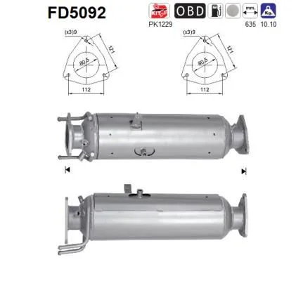 Filtro de partículas de fuligem, sistema de escape AS FD5092