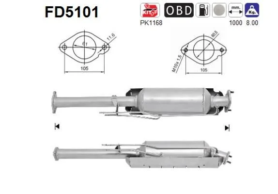 Filtro de partículas de fuligem, sistema de escape AS FD5101