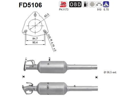 Filtro de partículas de fuligem, sistema de escape AS FD5106