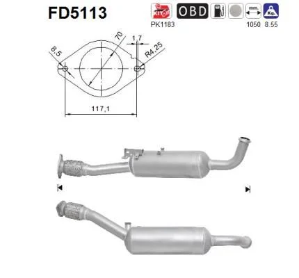 Filtro de partículas de fuligem, sistema de escape AS FD5113