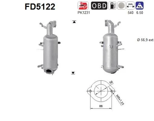 Filtro de partículas de fuligem, sistema de escape AS FD5122