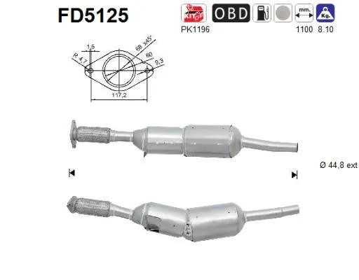 Filtro de partículas de fuligem, sistema de escape AS FD5125