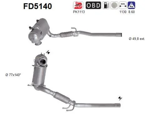 Filtro de partículas de fuligem, sistema de escape AS FD5140