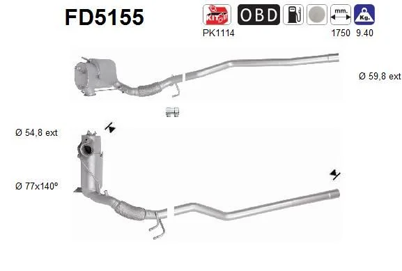 Filtro de partículas de fuligem, sistema de escape AS FD5155