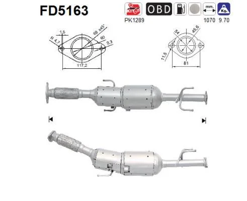 Filtro de partículas de fuligem, sistema de escape AS FD5163