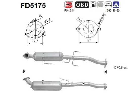 Filtro de partículas de fuligem, sistema de escape AS FD5175
