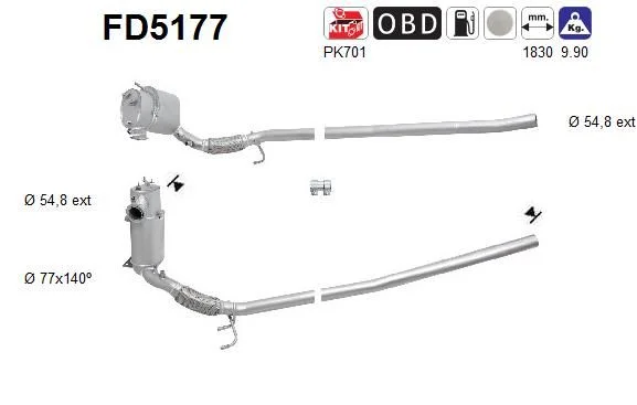Filtro de partículas de fuligem, sistema de escape AS FD5177