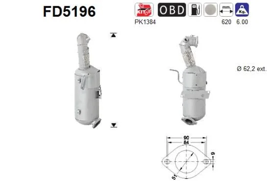 Filtro de partículas de fuligem, sistema de escape AS FD5196