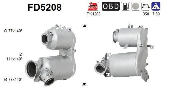 Filtro de partículas de fuligem, sistema de escape AS FD5208