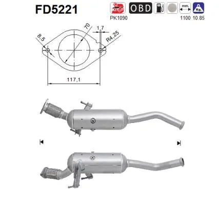 Filtro de partículas de fuligem, sistema de escape AS FD5221