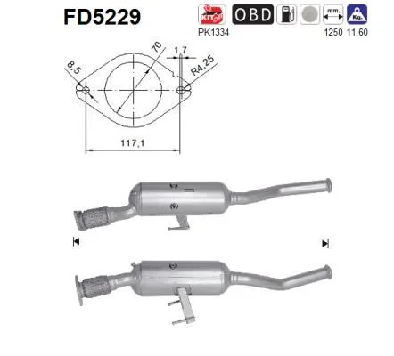 Filtro de partículas de fuligem, sistema de escape AS FD5229