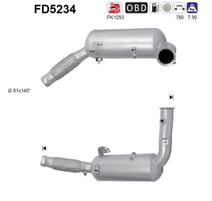 Filtro de partículas de fuligem, sistema de escape AS FD5234