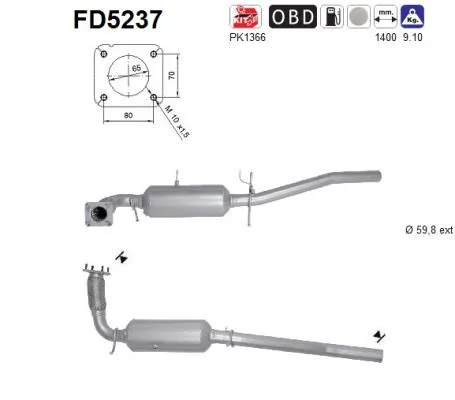 Filtro de partículas de fuligem, sistema de escape AS FD5237
