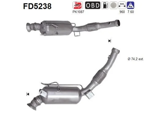 Filtro de partículas de fuligem, sistema de escape AS FD5238