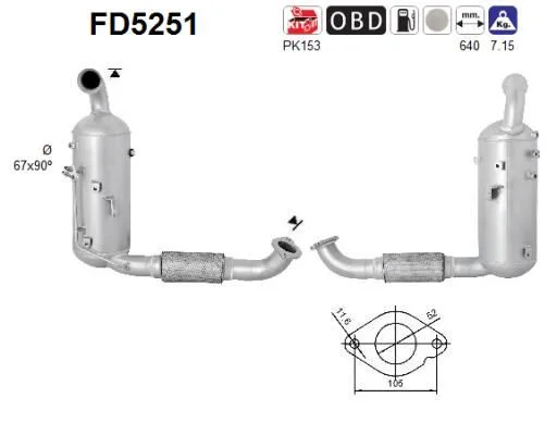 Filtro de partículas de fuligem, sistema de escape AS FD5251