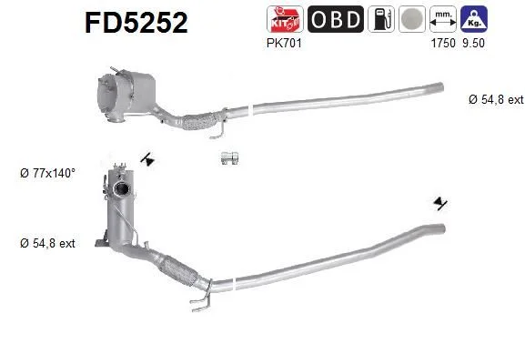 Filtro de partículas de fuligem, sistema de escape AS FD5252