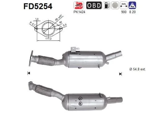 Filtro de partículas de fuligem, sistema de escape AS FD5254