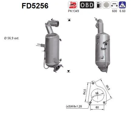 Filtro de partículas de fuligem, sistema de escape AS FD5256