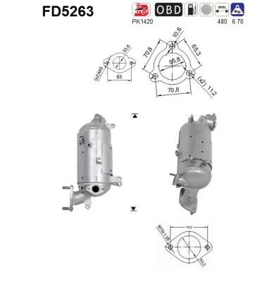 Filtro de partículas de fuligem, sistema de escape AS FD5263