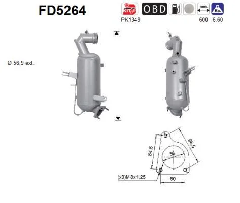 Filtro de partículas de fuligem, sistema de escape AS FD5264