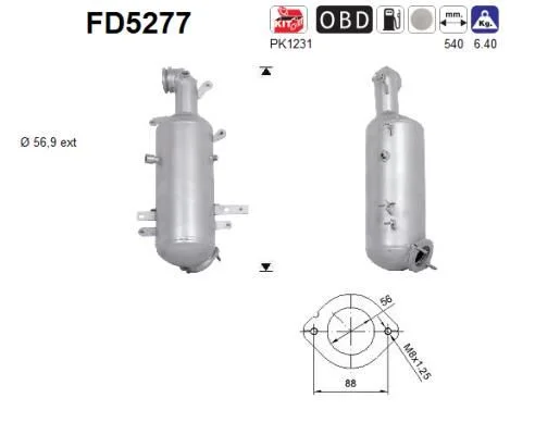 Filtro de partículas de fuligem, sistema de escape AS FD5277