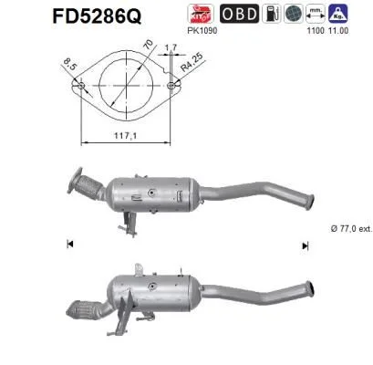 Filtro de partículas de fuligem, sistema de escape AS FD5286Q