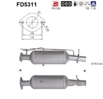 Filtro de partículas de fuligem, sistema de escape AS FD5311