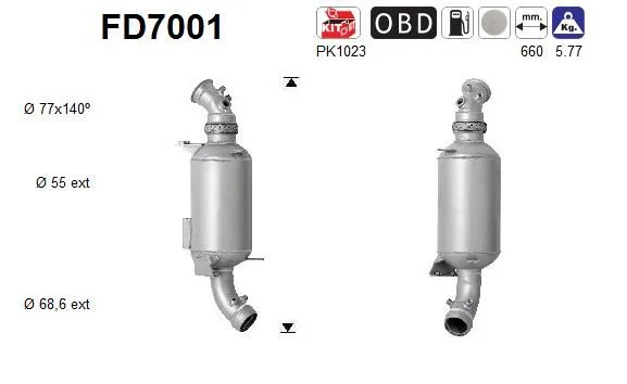 Filtro de partículas de fuligem, sistema de escape AS FD7001